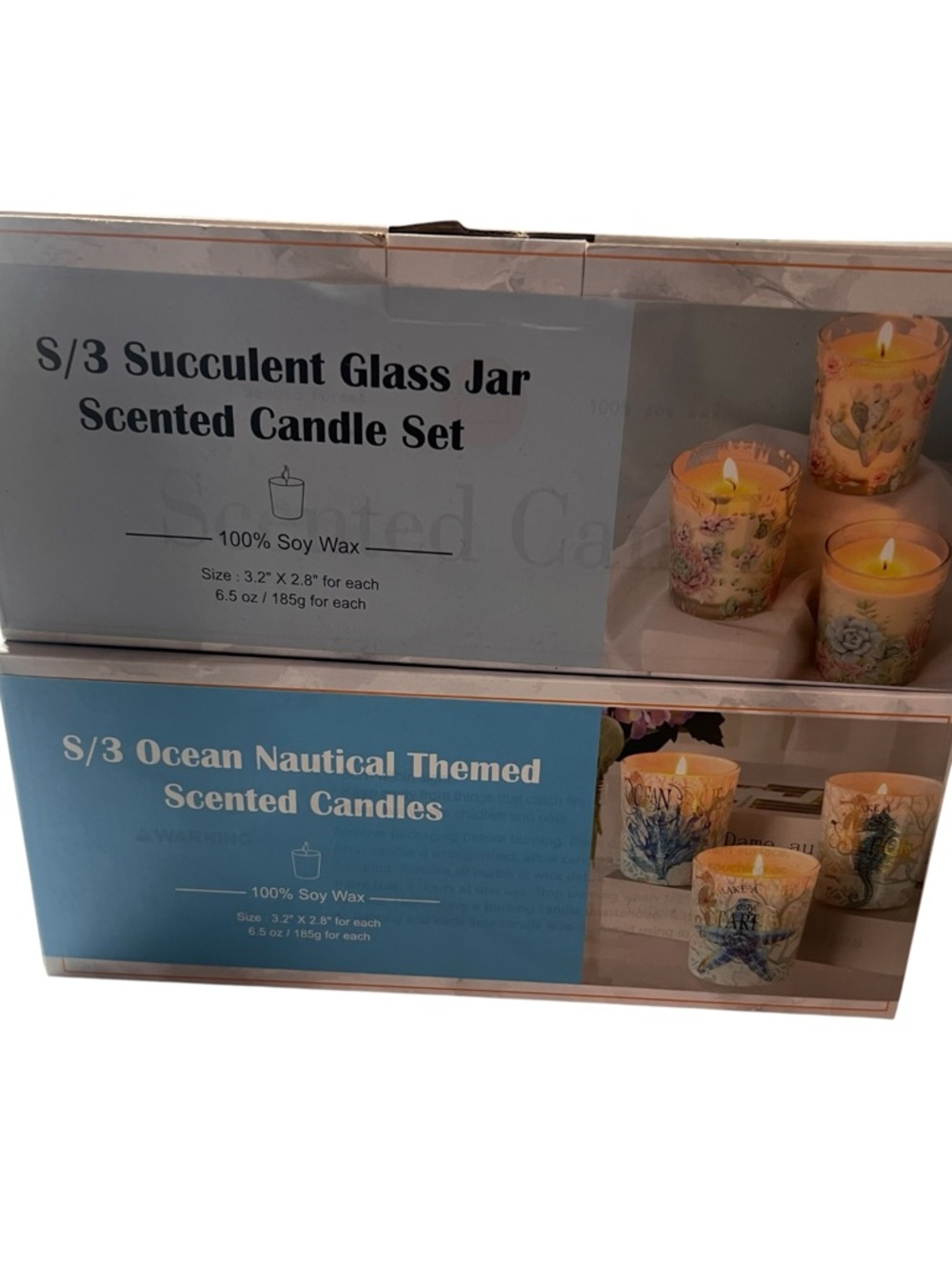 Set of  3 candles Ocean Nautical Themed Scented Candles - or succulent choose 1